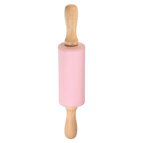 Natural Silicone Rolling Pins for Baking 9 Inch Wooden Handle Non Stick Rolling Pin Small Roller Playdough Rolling Pins for Dough Pizza Pastry Fondant Kitchen Eco-Friendly