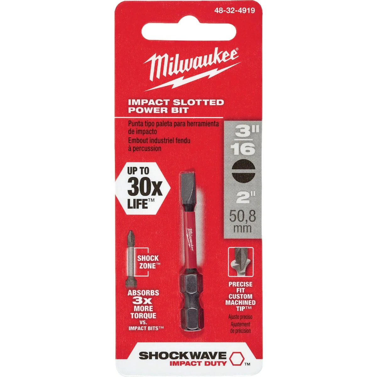 Original Milwaukee Shockwave 3 16 In. Slotted 2 In. Power Impact Screwdriver Bit High-Grade