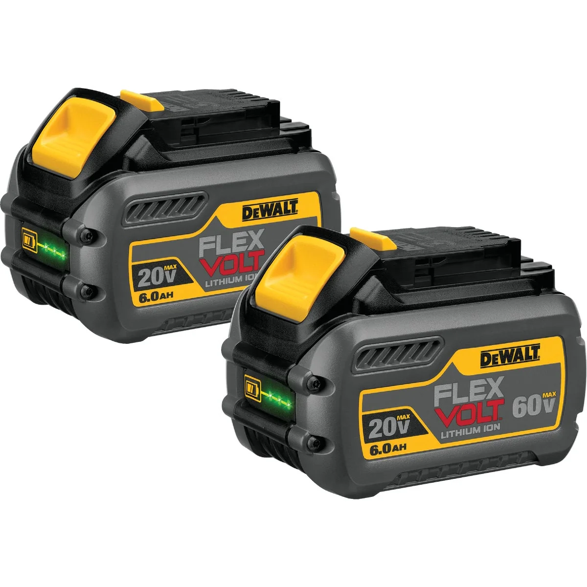 Professional DeWalt Flexvolt 20 Volt and 60 Volt MAX Lithium-Ion 6.0 Ah Tool Battery 2-Pack Next-Generation