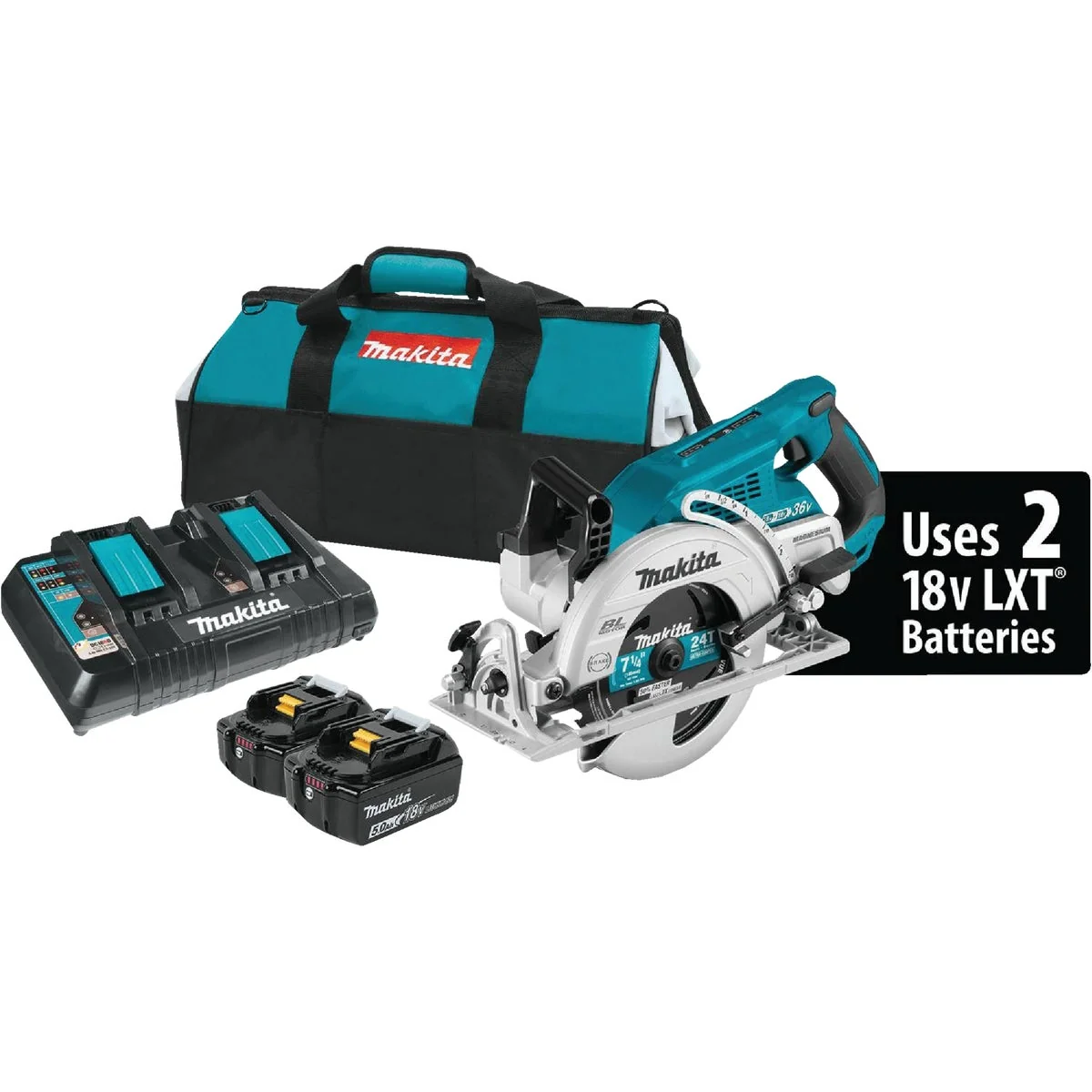 Pure Makita 18 Volt LXT X2 Lithium-Ion Brushless 7-1 4 In. Rear Handle Cordless Circular Saw Kit High-End