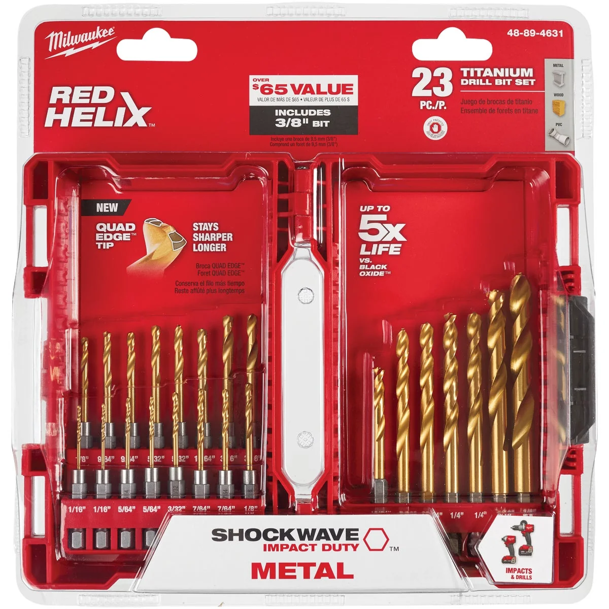 Lightweight Milwaukee Shockwave 23-Piece Impact Duty Titanium Hex Shank Drill Bit Set 1 16 In. thru 3 8 In. Expertly Made