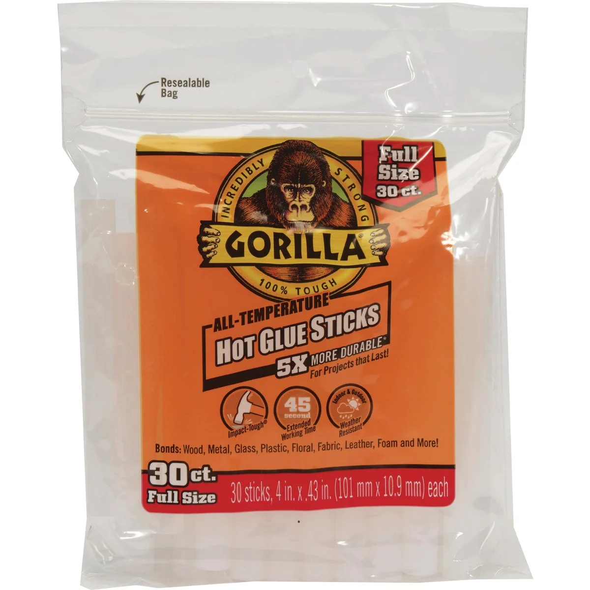 Verified Gorilla 4 In. Standard Clear Hot Melt Glue 30-Pack High-Quality
