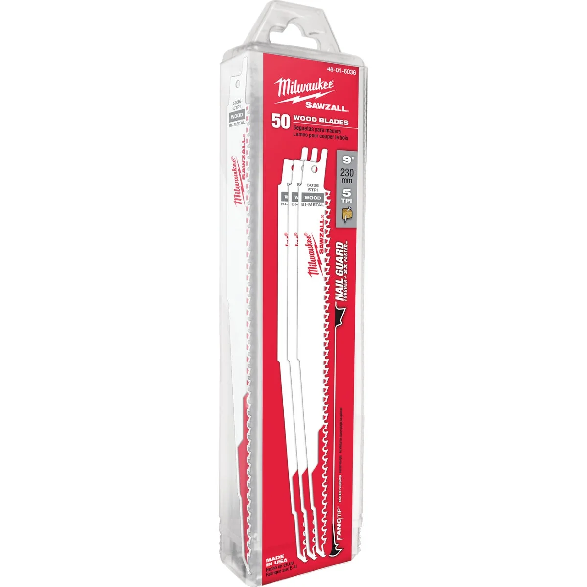Solid Milwaukee Sawzall 9 In. 5 TPI Wood w Nails Reciprocating Saw Blade 50-Pack Convenient