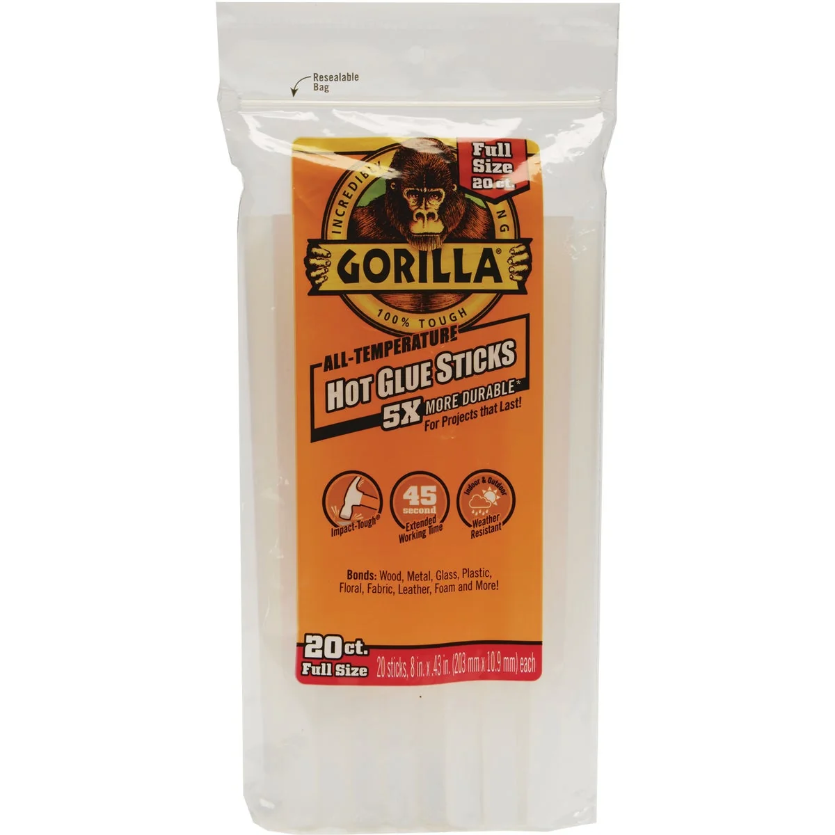 Selected Gorilla 8 In. Standard Clear Hot Melt Glue 20-Pack Breathable