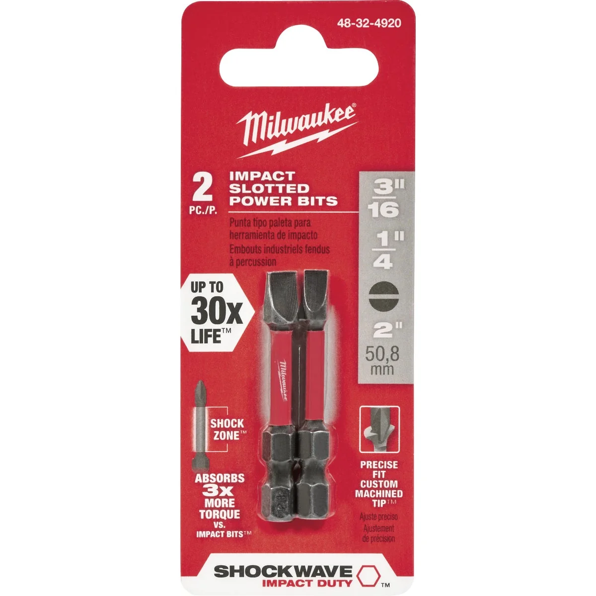Certified Milwaukee Shockwave 3 16 In. and 1 4 In. Slotted 2 In. Power Impact Screwdriver Bit Set 2-Pack Exceptional