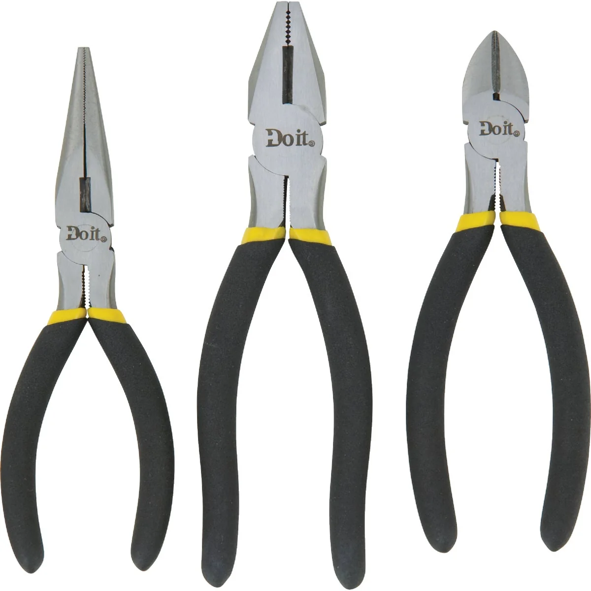 Top-Quality Do it 6 In. Long Nose 6 In. Diagonal and 7 In. Linesman Plier Set 3-Piece Excellent
