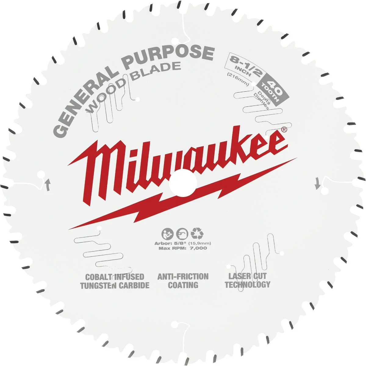 Premium Milwaukee 8-1 2 In. 40-Tooth General Purpose Wood Circular Saw Blade Recyclable