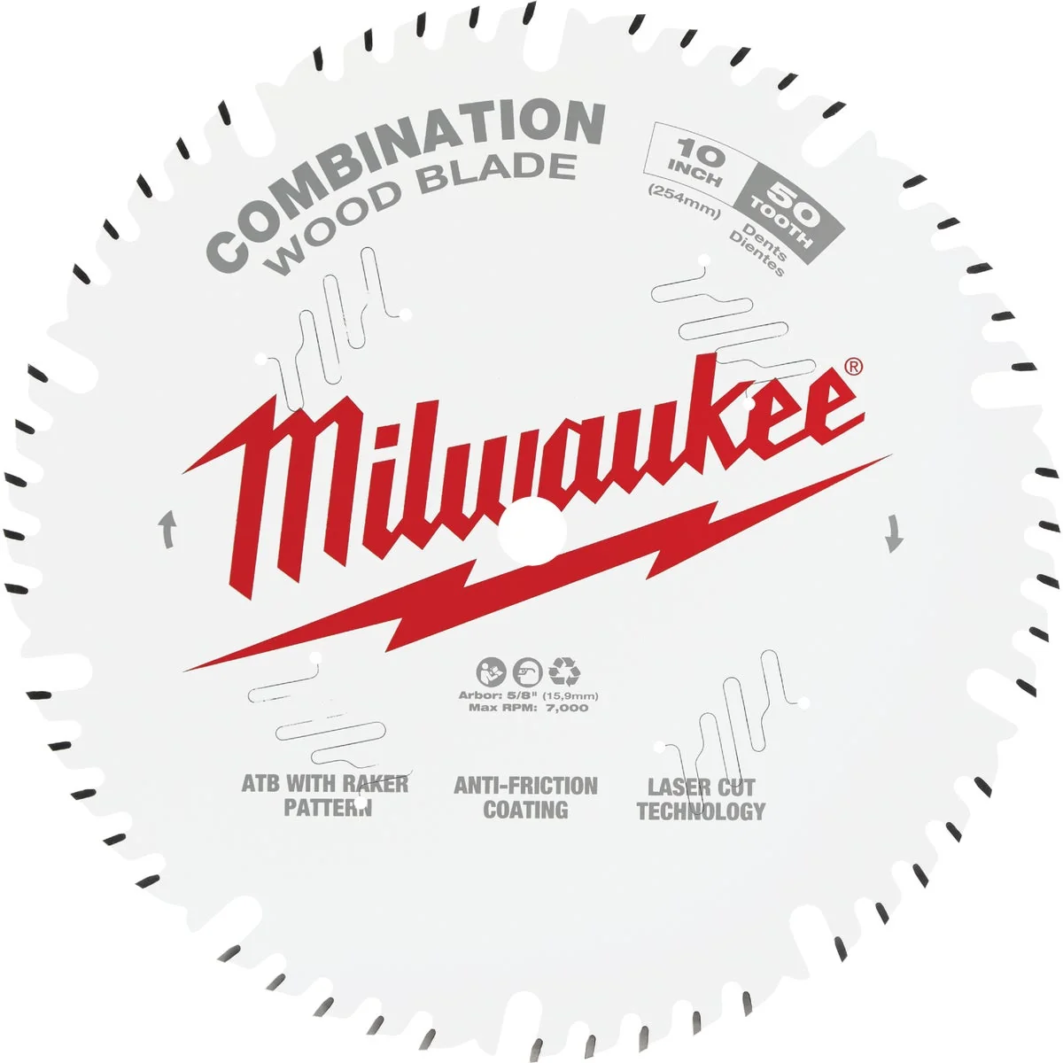 Premium Material Milwaukee 10 In. 50-Tooth General Purpose Combination Wood Circular Saw Blade Recyclable