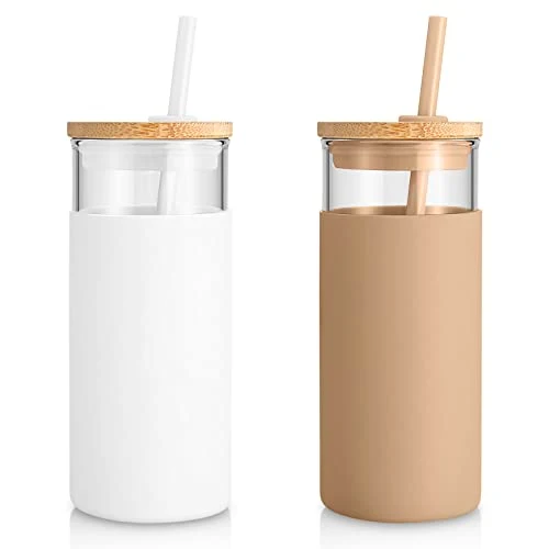 Fine Crafted 20 oz Glass Tumbler with Lids and Straws Consistent