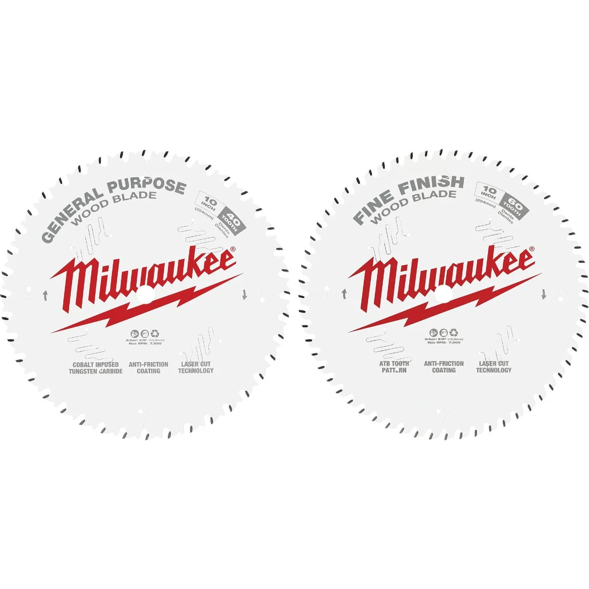 Reliable Milwaukee 10 In. 40-Tooth General Purpose 60-Tooth Fine Finish Wood Circular Saw Blade 2-Pack Practical