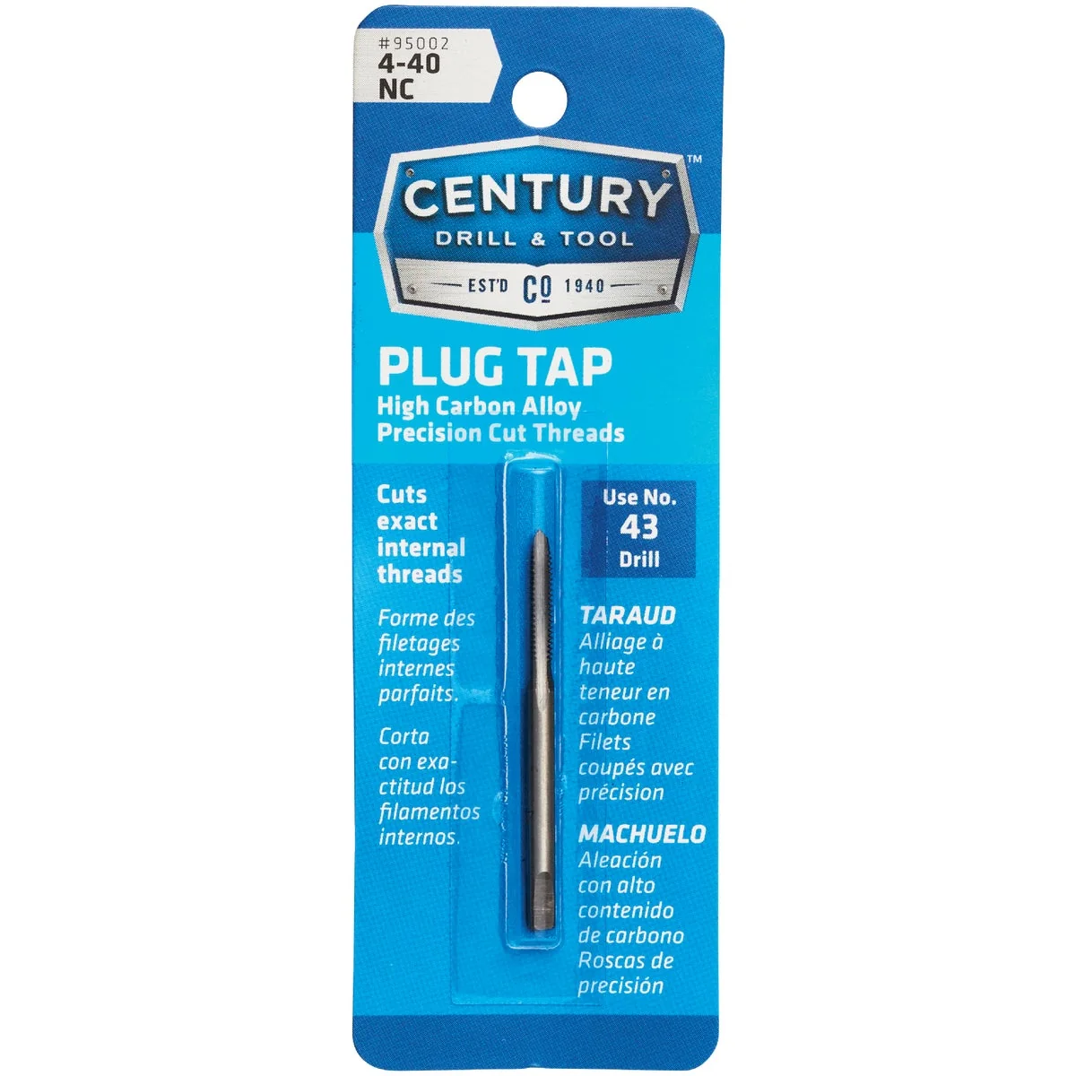 Original Century Drill Tool 4-40 Carbon Steel National Coarse Tap-Plug Efficient