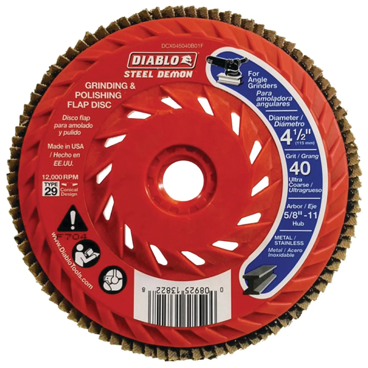 Consistent Diablo Steel Demon 4-1 2 In. x 5 8 In.-11 40-Grit Type 29 Angle Grinder Flap Disc with Hub Fine