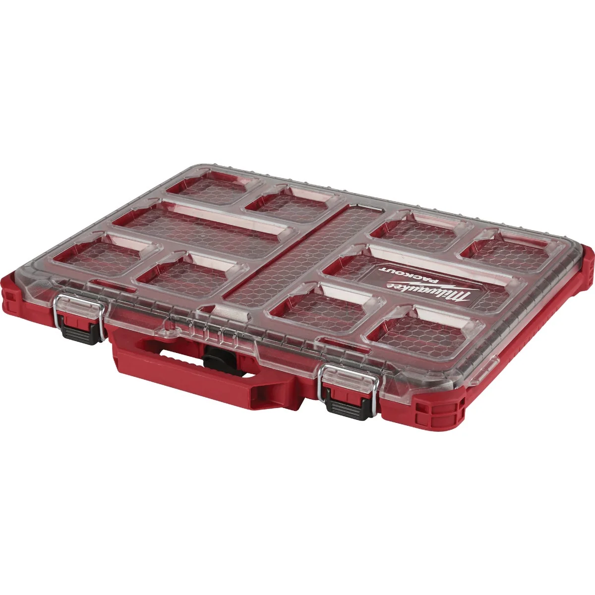 Green Milwaukee PACKOUT 16.50 In. W x 2.50 In. H x 19.75 In. L Lo Profile Small Parts Organizer with 10 Bins Smart