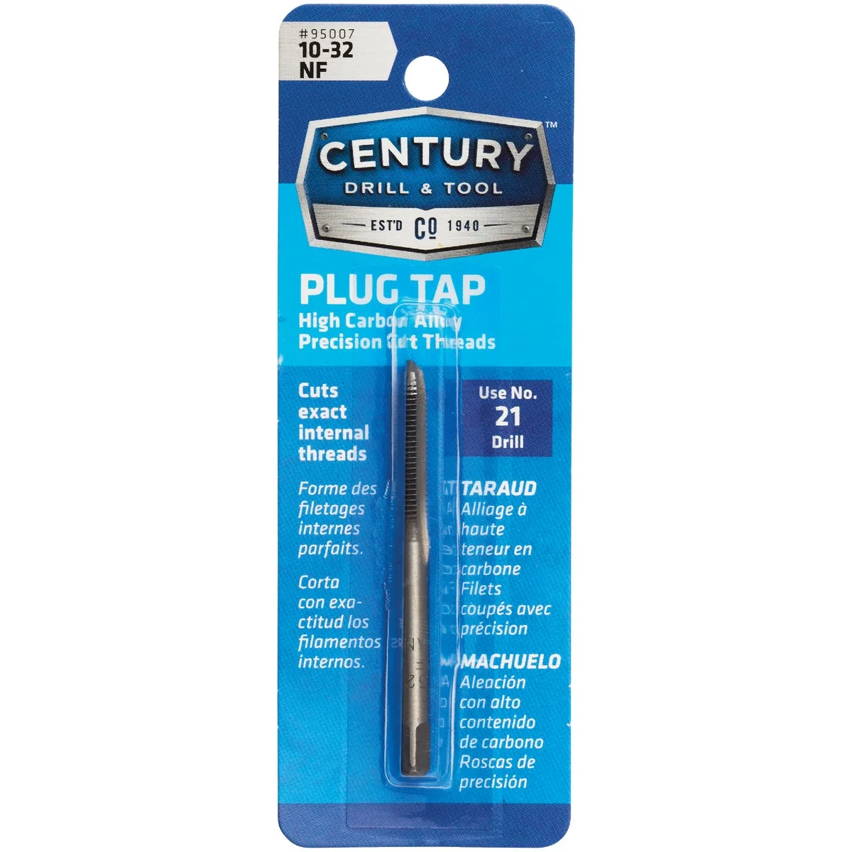 High-Quality Century Drill Tool 10-32 Carbon Steel National Fine Tap-Plug Flexible