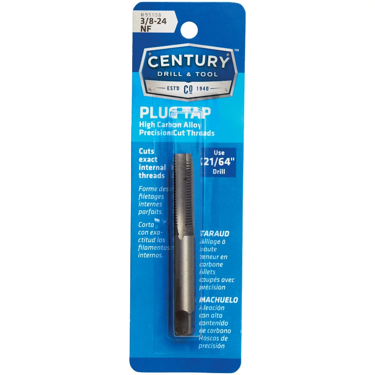 Casual Century Drill Tool 3 8-24 Carbon Steel National Fine Tap-Plug Lightweight