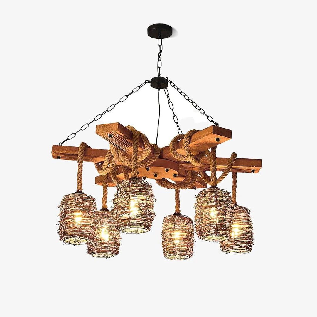 Functional Vintage houten kroonluchter Lightweight