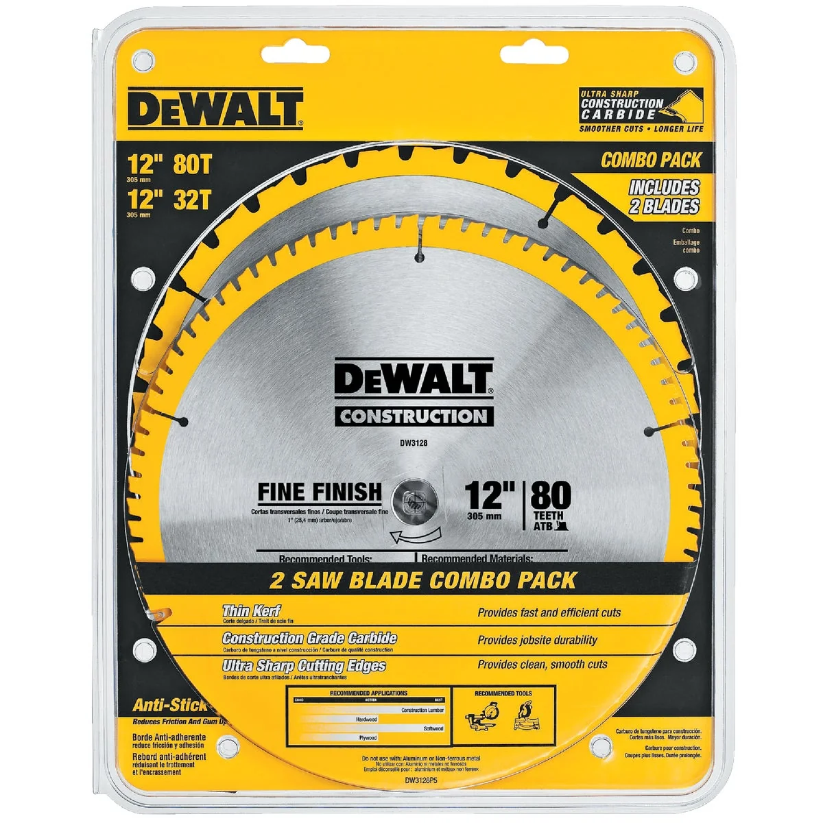 Premium Material DeWalt Construction 12 In. Assorted Circular Saw Blade Set 2-Pack Detailed