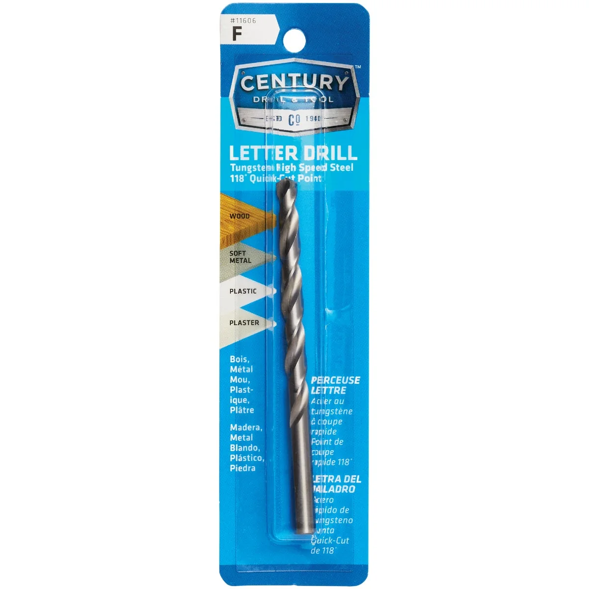 Genuine Century Drill Tool Letter F Tungsten High Speed Steel Quick-Cut Point Drill Bit Classic