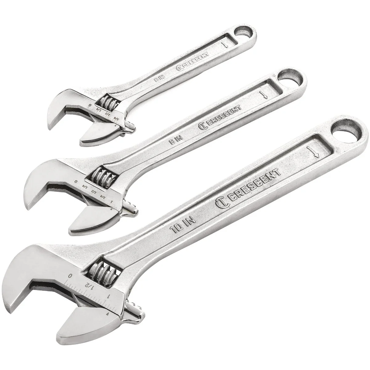 Secure Crescent 6 In. 8 In. 10 In. Adjustable Wrench Set 3-Piece Carefully Designed