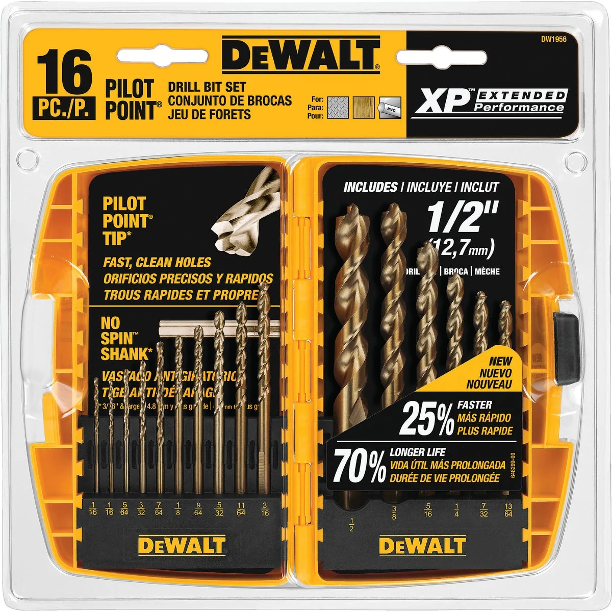 Smart DeWalt XP16-Piece Titanium Pilot Point Drill Bit Set 1 16 In. thru 1 2 In. Original Design