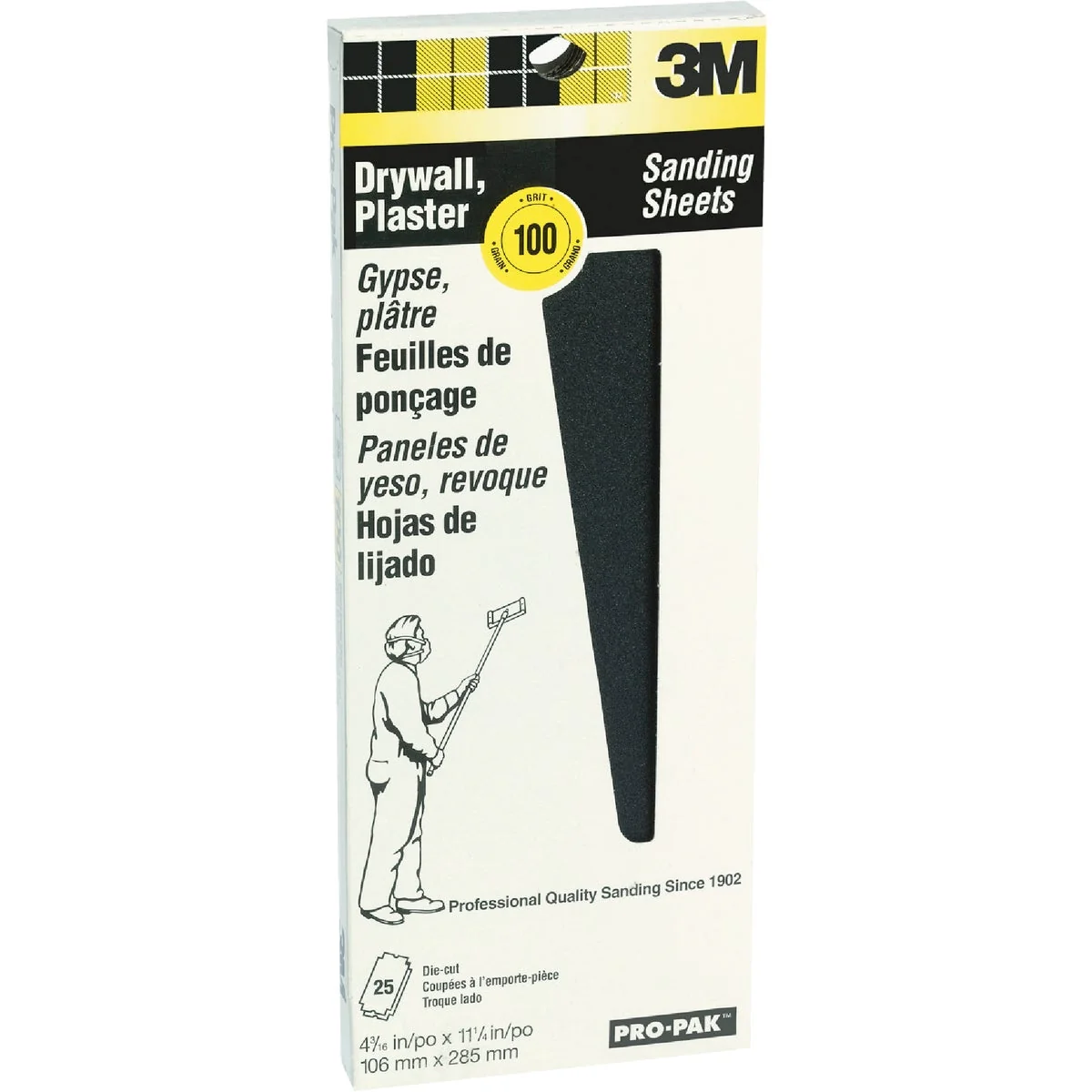 Excellent 3M Pro-Pak 100 Grit 4-3 16 In. x 11-1 4 In. Precut Drywall Sandpaper 25-Pack Effective