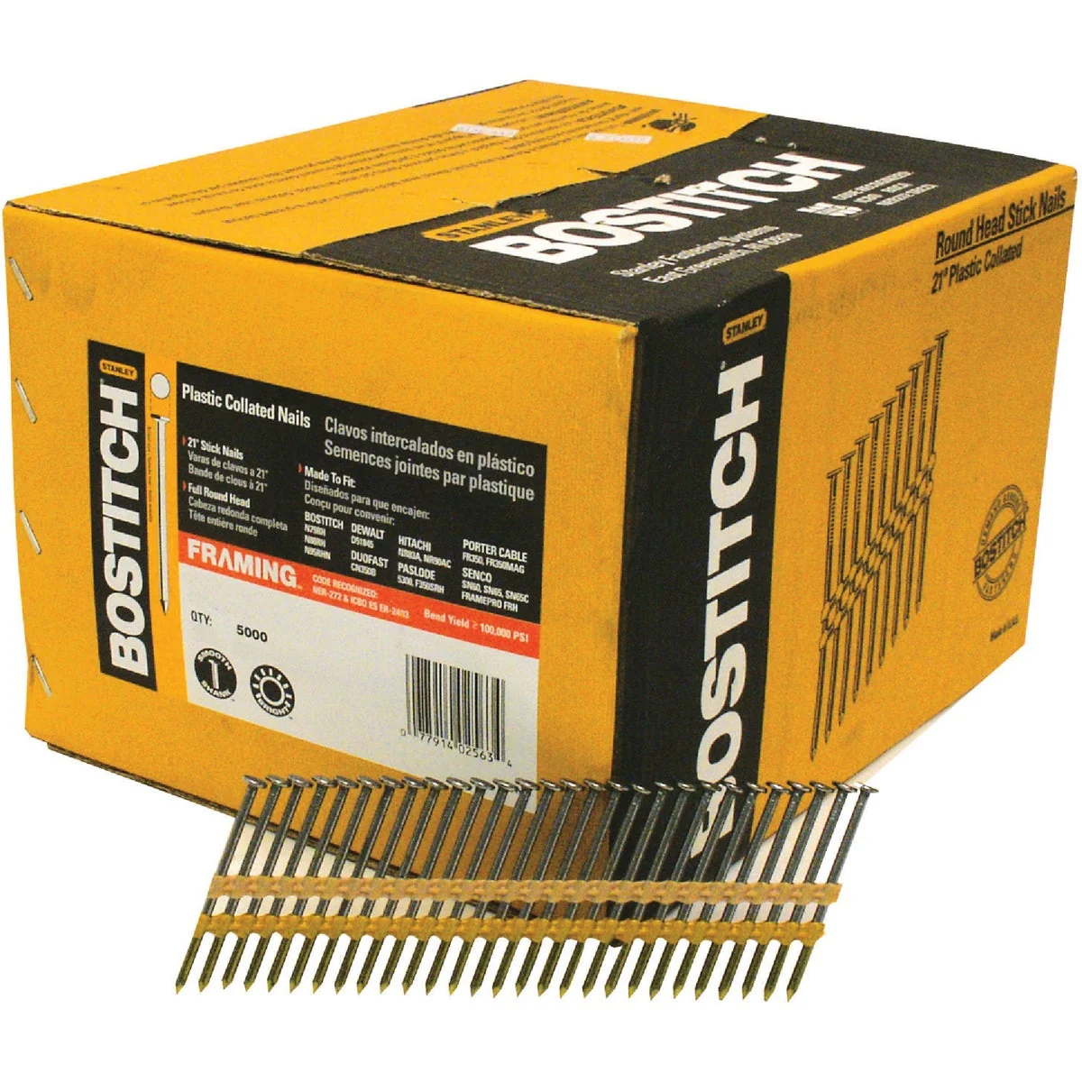 Healthy Bostitch 21 Degree Plastic Strip Hot-Dipped Galvanized Full Round Head Framing Stick Nails 2-3 8 In. x .113 In. 5000 Ct. High-Performance