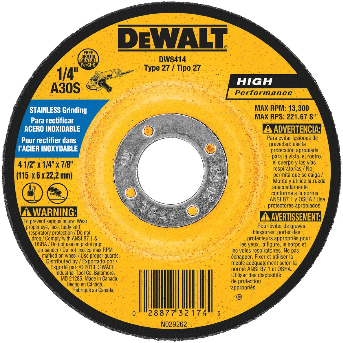 Elite DeWalt HP Type 27 4-1 In. x 27 4 In. x 7 8 In. Stainless Grinding Cut-Off Wheel Carefully Designed