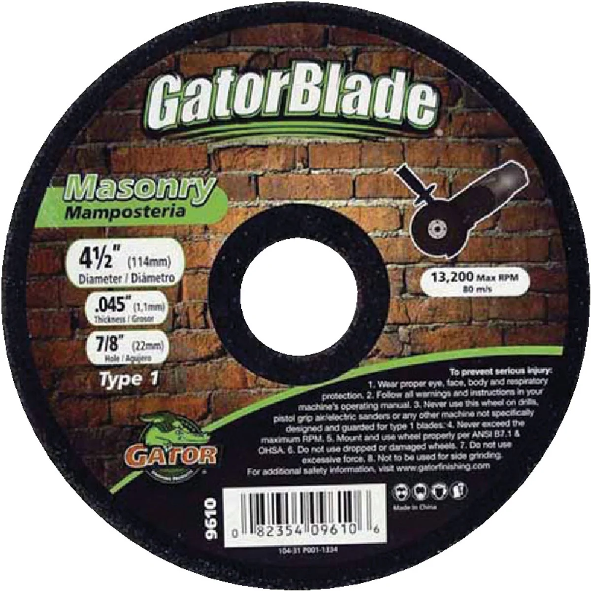 World-Class Gator Blade Thin Cut Type 1 4-1 2 In. x 0.045 In. x 7 8 In. Masonry Cut-Off Wheel Enhanced
