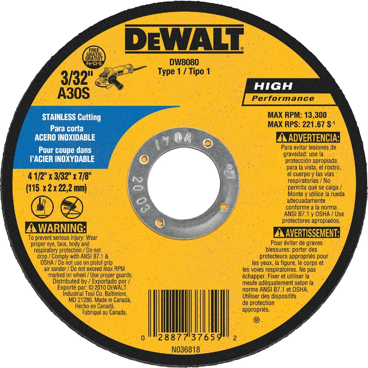 Convenient DeWalt HP Type 1 4-1 2 In. x 1 8 In. x 7 8 In. Stainless Cut-Off Wheel Healthy