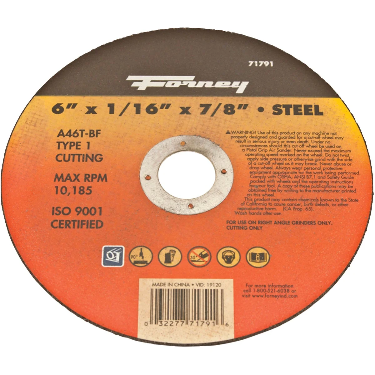 Contemporary Forney Type 1 6 In. x 1 16 In. x 7 8 In. Steel Cut-Off Wheel Safe