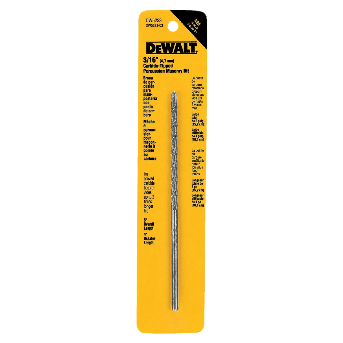 Reusable DeWalt 3 16 In. x 6 In. Masonry Drill Bit Smooth