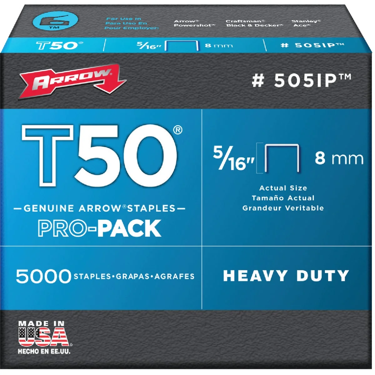 Secure Arrow T50 Pro-Pack Heavy-Duty Staple 5 16 In. 5000-Pack Lightweight