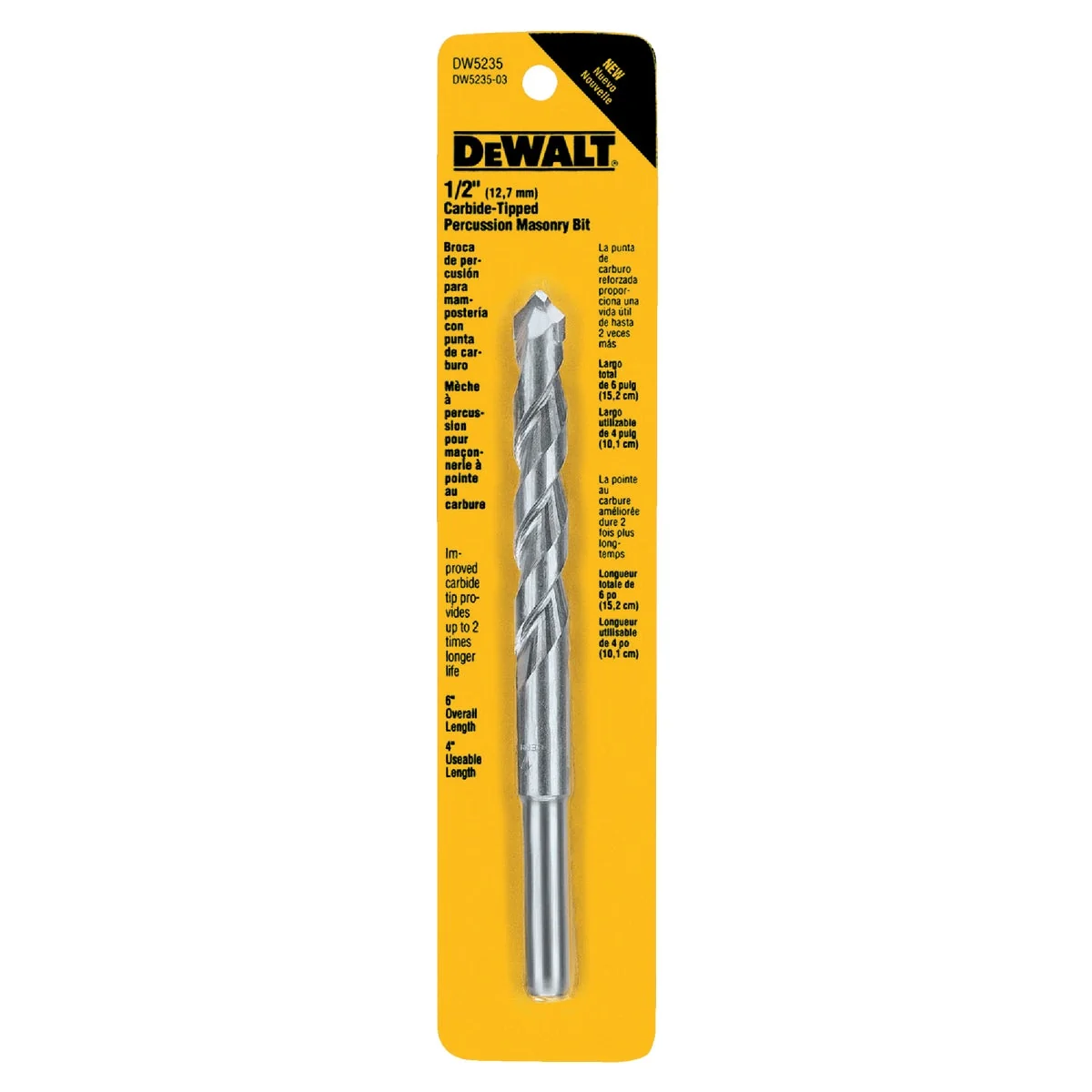 Green DeWalt 1 2 In. x 6 In. Masonry Drill Bit Expertly Made