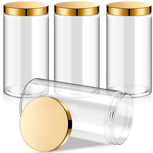 Natural 4 Pcs Plastic Jars Wide Mouth with Lids 4 Count High-Quality
