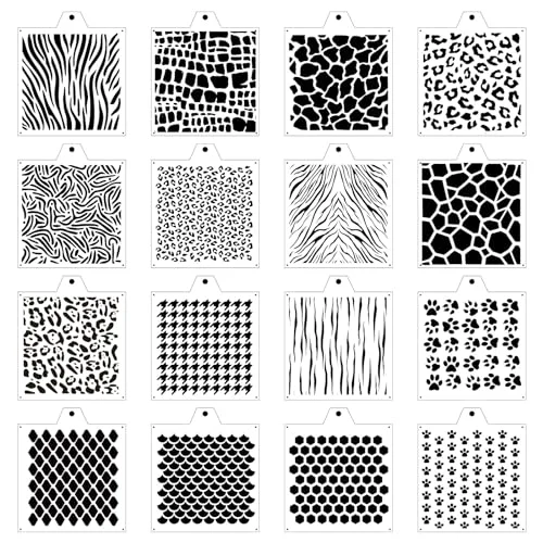 Organic Leopard 5.5x5.5in Cheetah Animal Cow Print Skin Reusable Painting Template Stencils for Cake 16 Count Detailed