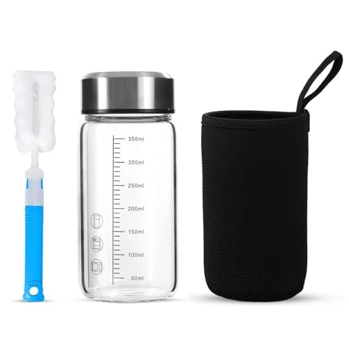 Quality 12Oz Small Glass Water Bottle with Lid and Sleeve Fine