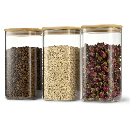 Premium 50oz 1.6Qt 1500ml Square Glass Storage Containers with Lids 3-Pack 3 Count Powerful