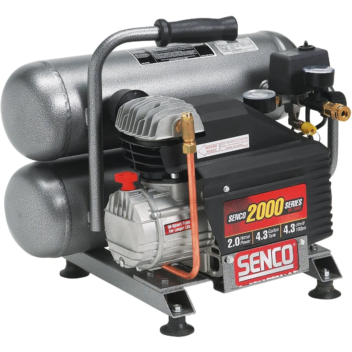 Soft Senco 4.3 Gal. Portable 125 psi Twin-Stack Air Compressor Organic