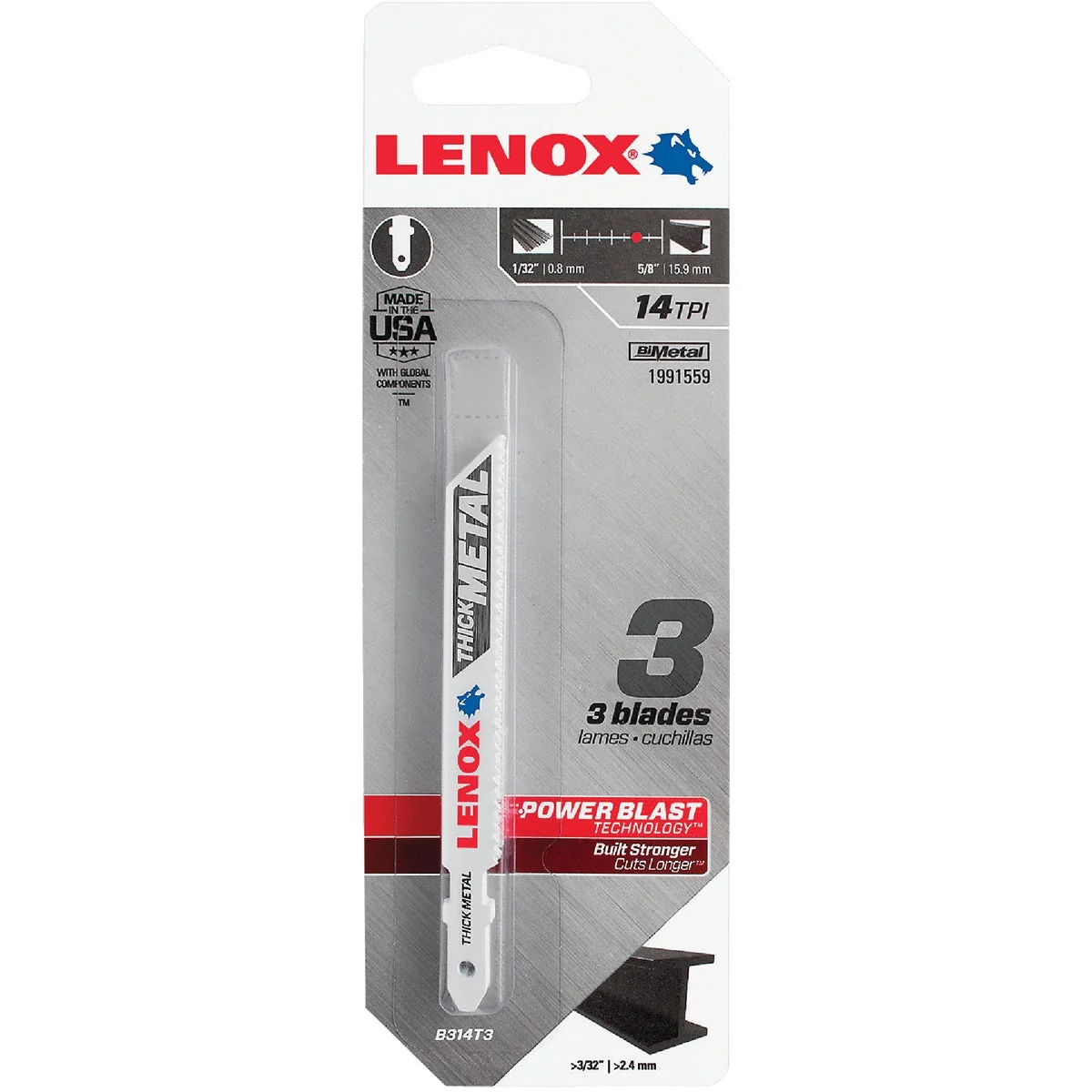 Artisan Lenox T-Shank 3-5 8 In. x 14 TPI Bi-Metal Jig Saw Blade Thick Metal Greater Than 3 32 In. 3-Pack Next-Generation