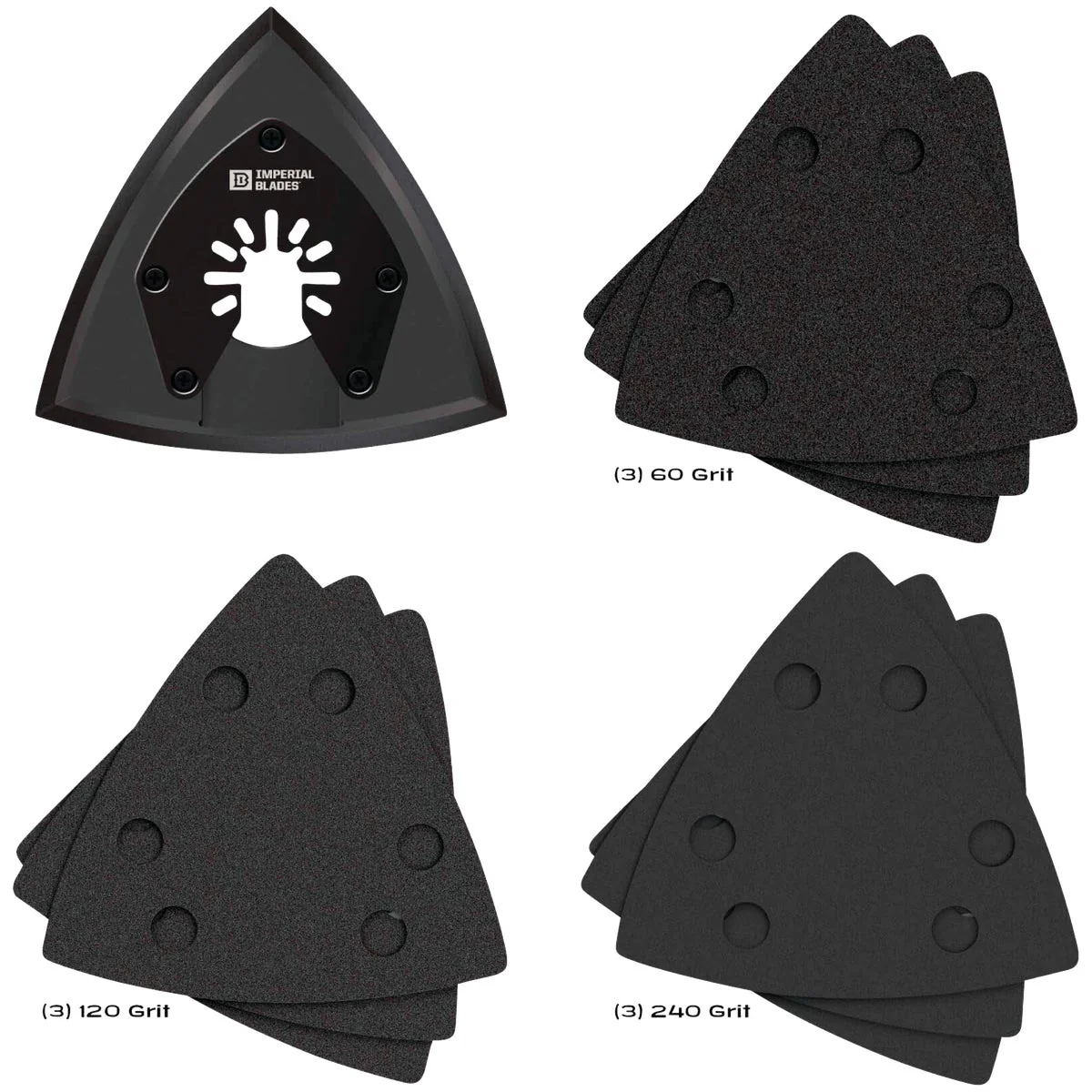 First-Class Imperial Blades ONE FIT 60 120 240 Grit Triangle Sandpaper Variety Pack w Sanding Pad 10-Pack Green
