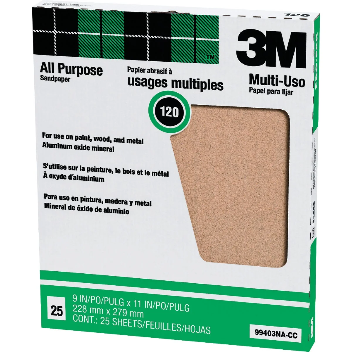 Flexible 3M All-Purpose 9 In. x 11 In. 100 Grit Fine Sandpaper 25-Pack High-End