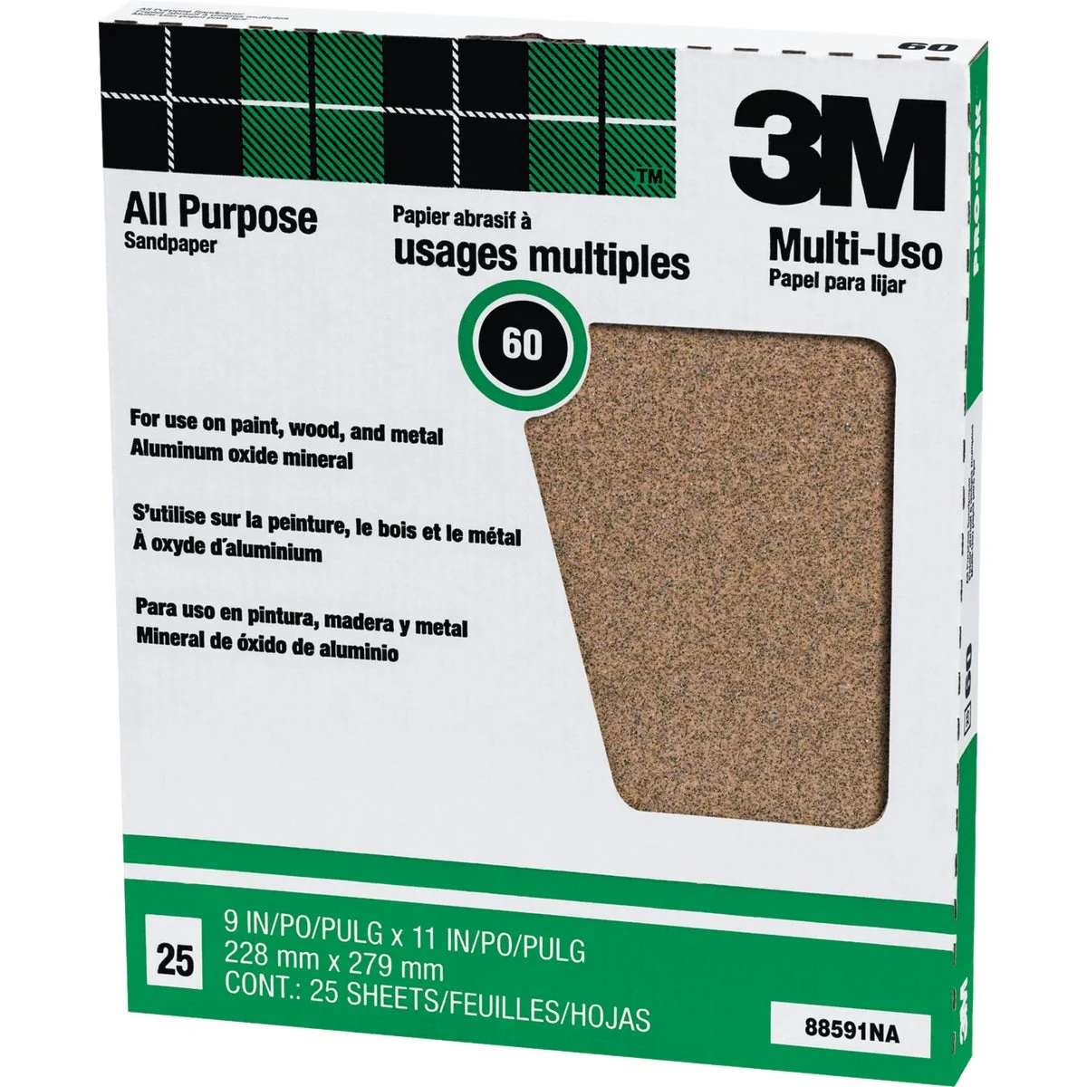 Top-Quality 3M All-Purpose 9 In. x 11 In. 60 Grit Coarse Sandpaper 25-Pack Durable