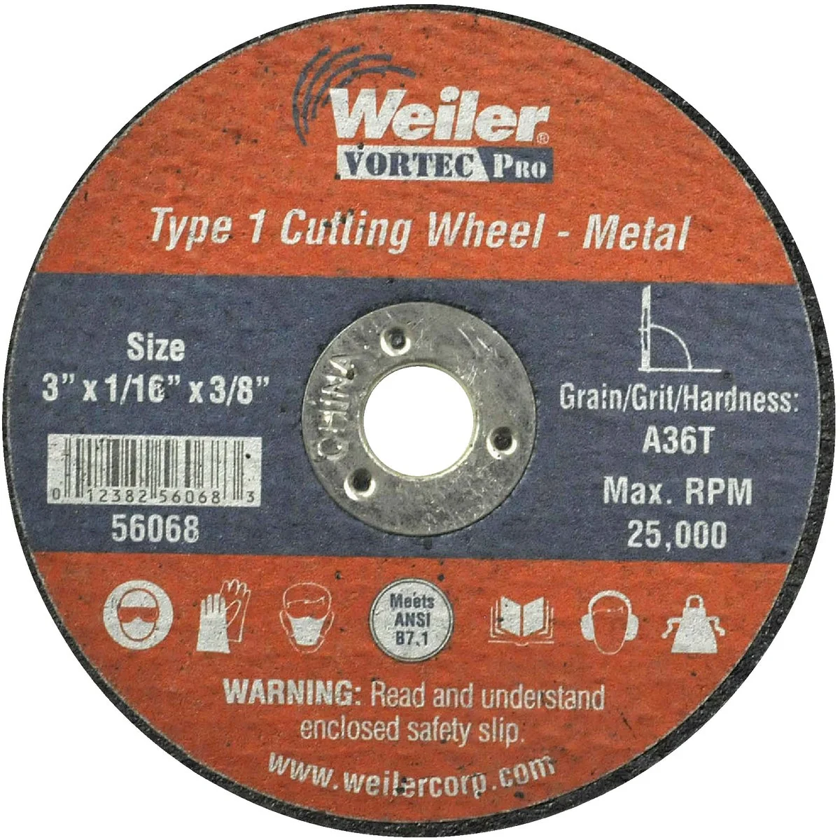 Professional Weiler Vortec Type 1 3 In. x 1 16 In. x 3 8 In. Metal Plastic Cut-Off Wheel Efficient