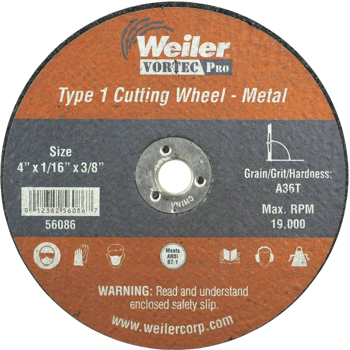 Elite Weiler Vortec Type 1 4 In. x 1 16 In. x 3 8 In. Metal Plastic Cut-Off Wheel Long-Lasting