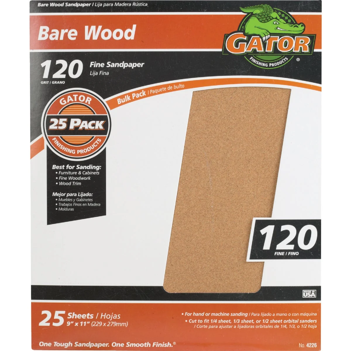 Reliable Gator Bare Wood 9 In. x 11 In. 120 Grit Fine Sandpaper 25-Pack Quality