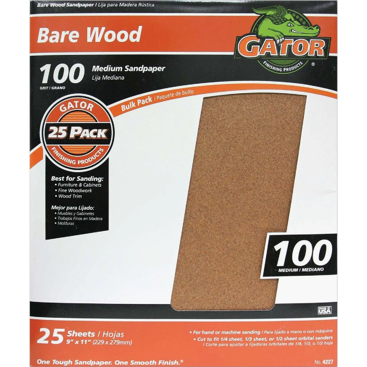 Contemporary Gator Bare Wood 9 In. x 11 In. 100 Grit Medium Sandpaper 25-Pack Innovative