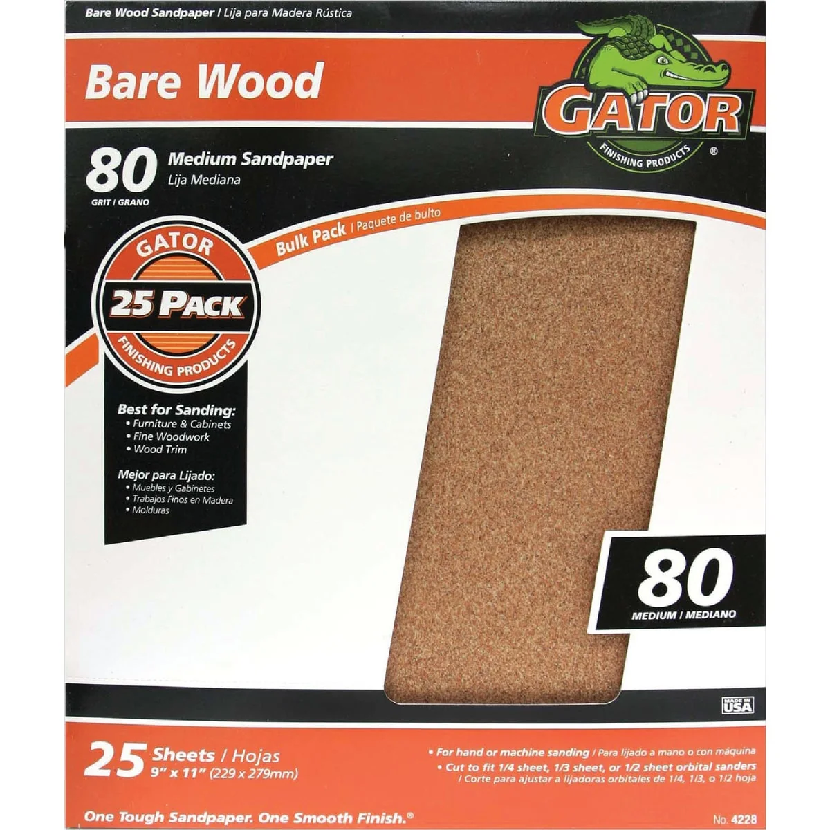 Stylish Gator Bare Wood 9 In. x 11 In. 80 Grit Medium Sandpaper 25-Pack Sustainable