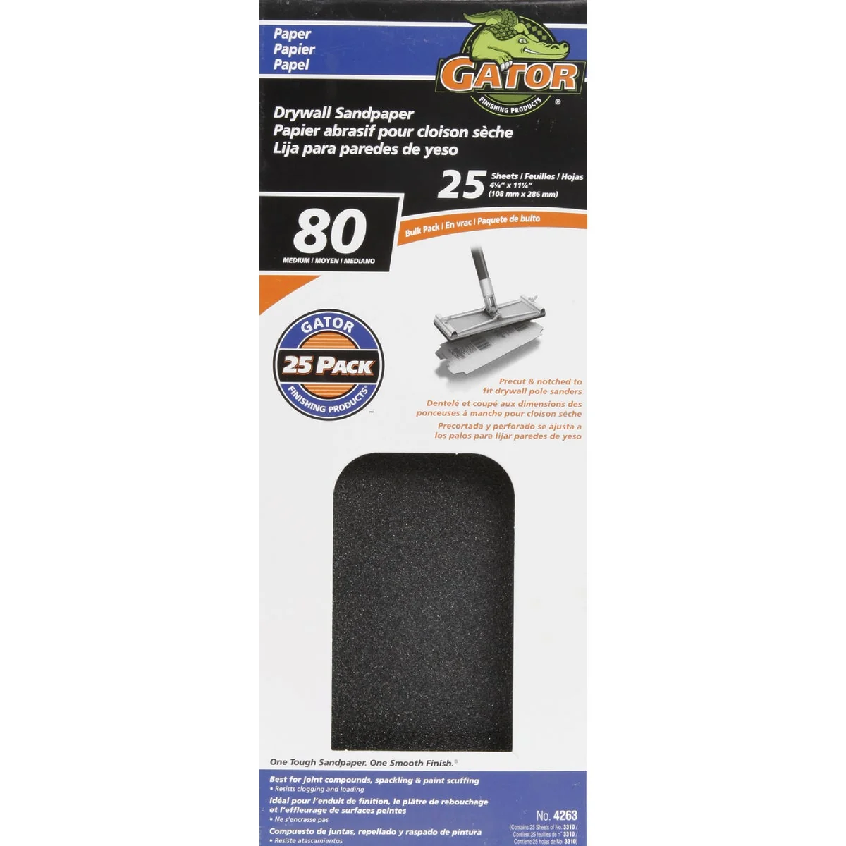 Premium Material Gator 80 Grit 4-1 4 In. x 11-1 4 In. Drywall Sandpaper 25-Pack Fine Crafted