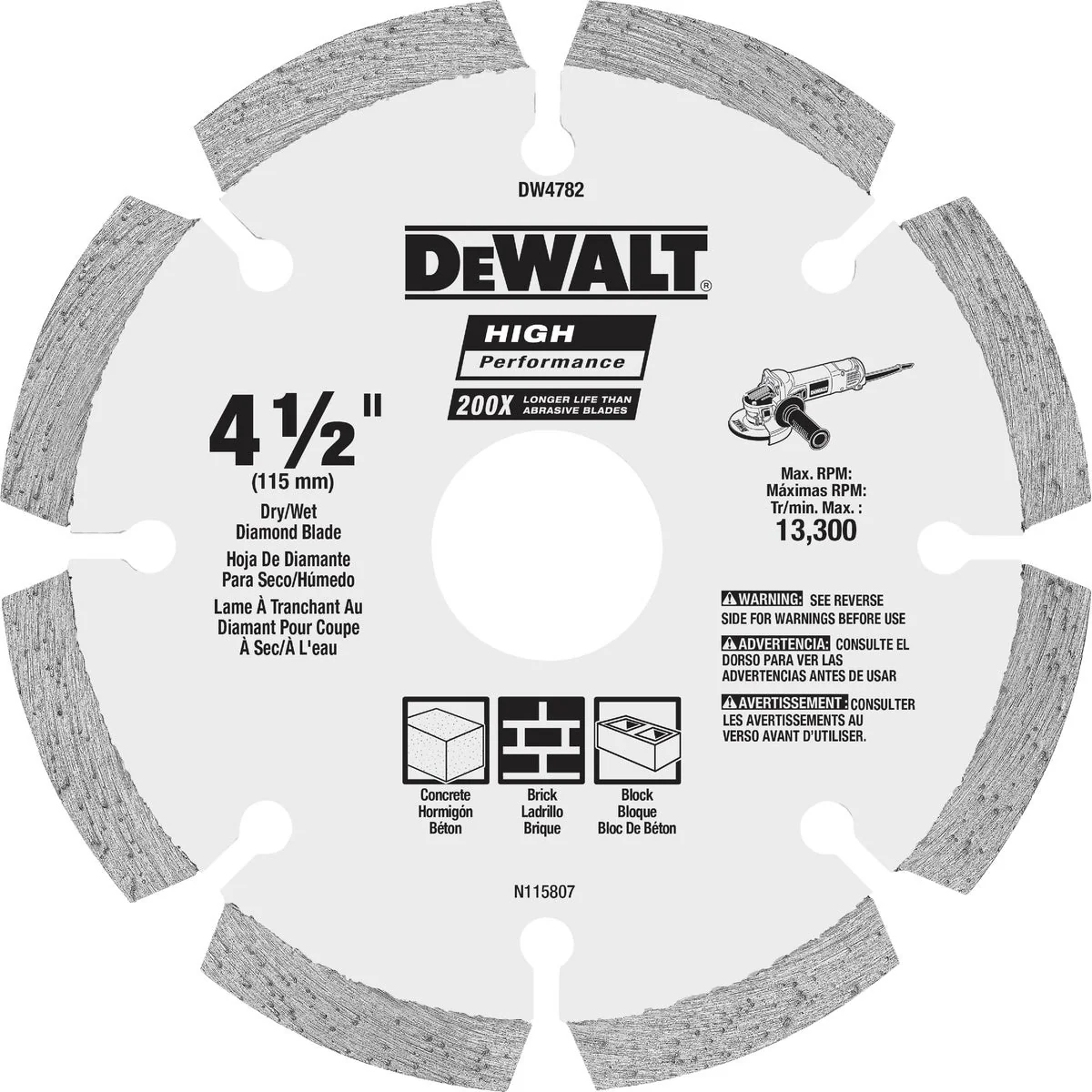 Crafted DeWalt High Performance 4-1 2 In. Segmented Rim Dry Wet Cut Diamond Blade Optimized