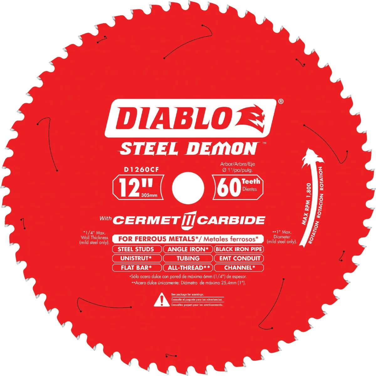 Excellent Diablo Steel Demon 12 In. 60-Tooth Cermet II Carbide Ferrous Metals Circular Saw Blade Verified